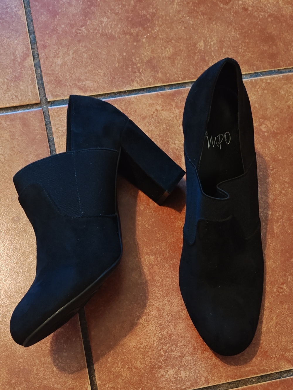 Impo Black Suede Block Heel Slip-Ons